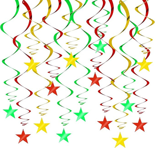 BEISHIDA Green Gold Star Hanging Swirl Decorations, Birthday Hanging Party Supplies for Christmas Wedding Baby Shower Birthday Decorations,Pack of 15