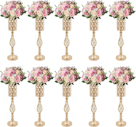 Wedding Centerpieces Gold Vases,10PCS Metal Flower Candle Holder,Wedding Vase for Tables,Crystal Flower Vase Metal Flowers Stand for Party Tables Decorations