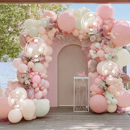 Pastel Pink White Balloon Arch Double Stuffed Light Pink White Sand Blush Balloon Garland Kit Peach Ivory Cream Balloons for Birthday Baby Shower Bridal Wedding Baby in Bloom Party Decor