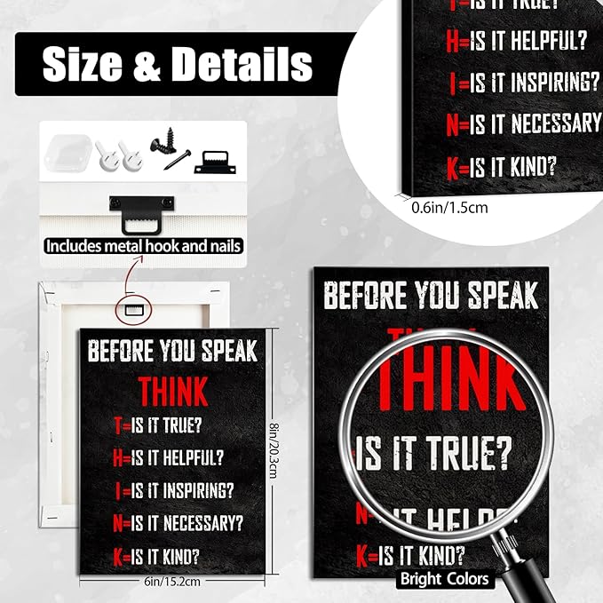 Think Before You Speak Motivational Wall Decor, Inspirational Wall Art for Office & Home, Positive Quotes Canvas Prints Ready to Hang, Uplifting Office Wall Art for Living Room or Bedroom