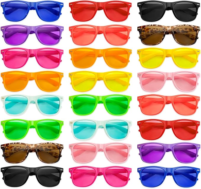12/24 Pack Wholesale Retro Neon Colors Party Favor Supplies Unisex Sunglasses Bulk for Adults Teens, UV400 Protection