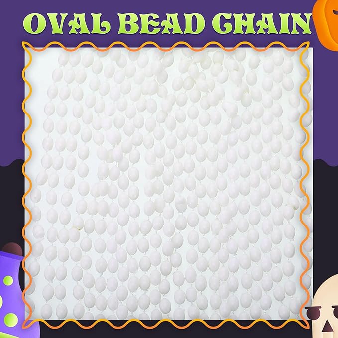 Riceshoot 200 Pcs White Bead Necklace Bulk Mardi Gras Oval Beads Necklace Party Favors 33" 7mm Metallic Color Beaded Costume Necklaces for Halloween Christmas Festive Event Accessories