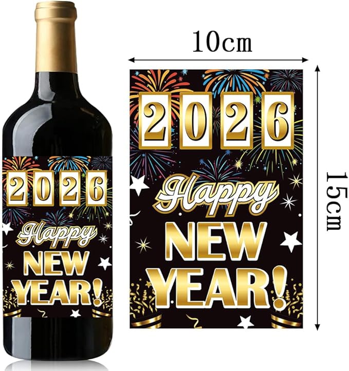 24 Pcs Happy New Year Wine Bottle Labels Stickers 2026 New Year Eve Party Decoration New Year Eve Self Adhesive Bottle Labels Waterproof Beer Bottle Stickers New Year Eve Party Supplies