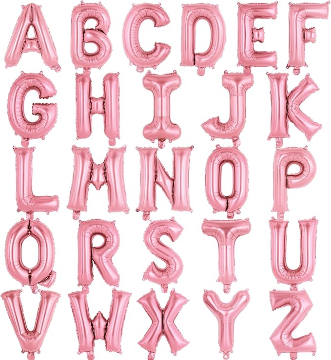 26 Pcs Pink Letter Balloons,16 Inch Foil Alphabet Letter Balloons,Letter A-Z Balloon Banner Custom Phrase Balloon for Birthday Party Wedding Anniversary Decoration (Pink 26pcs)