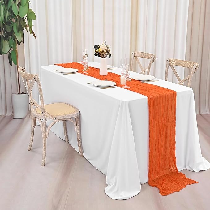 12 Pack Cheesecloth Table Runner, 35 x 120 Inch Boho Orange Cheese Cloth Table Runner 10 ft Gauze Table Runners for Wedding Fall Thanksgiving Christmas Decor