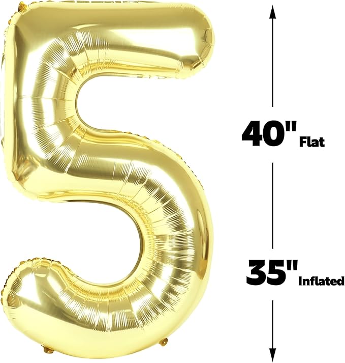 Large Champagne Gold 40 Inch Birthday Number 5 Balloon, Light Gold Five 5th 15 25 35 50 55 Birthday Anniversary Celebration Decorations, Foil Mylar Helium Numbers 5 Balloons Girl Boy Party Supplies