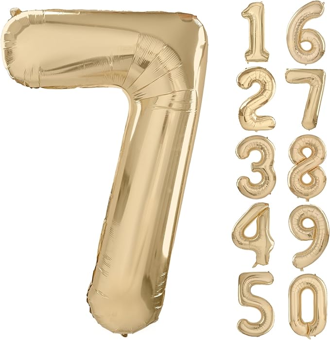 40 inch White Gold Number Balloon Giant Foil Helium Balloons Champagne Gold Number 7 Balloon for 7th Birthday Party Decorations
