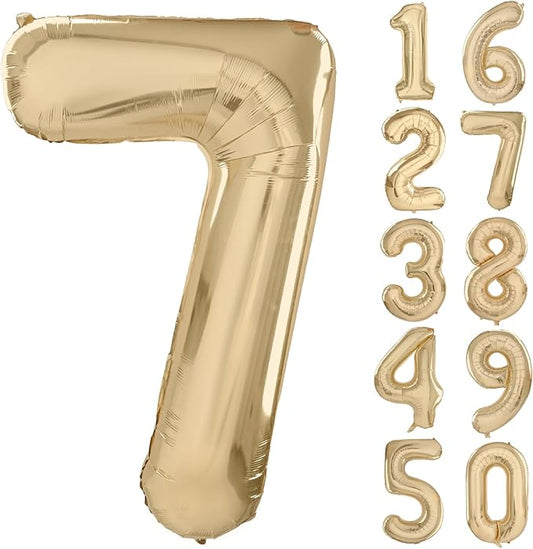 40 inch White Gold Number Balloon Giant Foil Helium Balloons Champagne Gold Number 7 Balloon for 7th Birthday Party Decorations