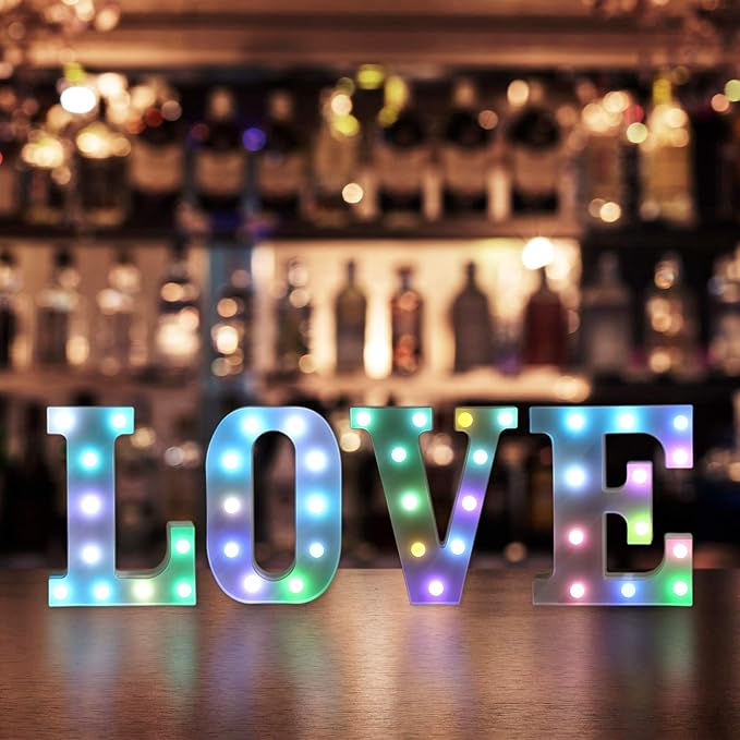 Foaky Colorful LED Letter Lights with Remote,Marquee Light Up Letters Sign for Night Light Wedding/Birthday Party Battery Powered Christmas Lamp Home Bar Decoration(X)