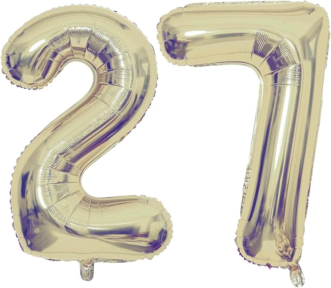 Champagne Gold 27 Number Balloons, 40 Inch Giant Number 27 Balloons Foil Mylar Helium Light Gold Number Balloons for 27th Birthday Party Supplies Anniversary Event Celebration Decorations
