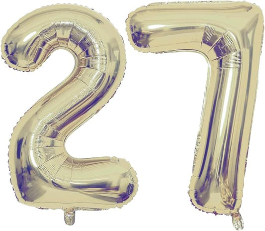 Champagne Gold 27 Number Balloons, 40 Inch Giant Number 27 Balloons Foil Mylar Helium Light Gold Number Balloons for 27th Birthday Party Supplies Anniversary Event Celebration Decorations