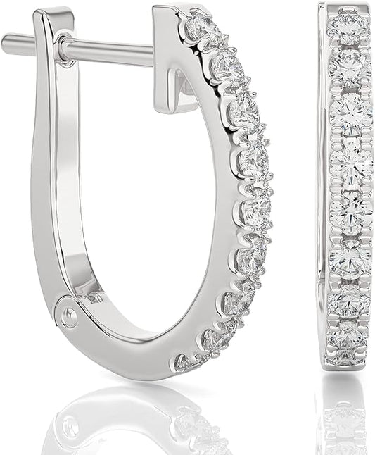 1/5 to 3/4 Carat Diamond Huggie Hoop Earrings for Women in 14k White or Yellow Gold (F-G, SI2-I1, cttw) with Hinge and Notched Post by Privosa Fine Jewelry