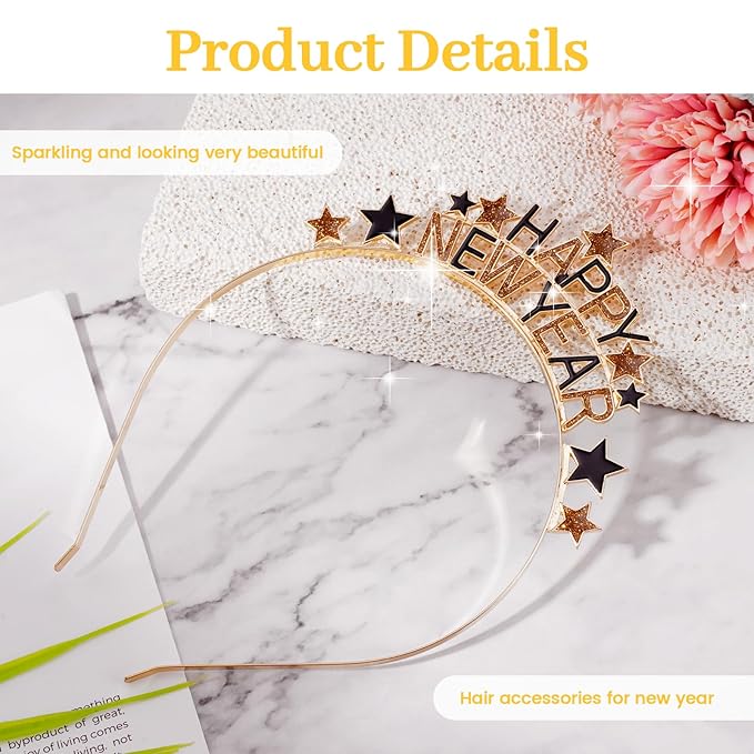1 Pack Happy New Year Headband Tiara,New Years Eve Headbands for Women,New Years Eve Party Supplies Decorations,New Year Eve Hair Accessories,Rhinestone Hair Clasp Tiaras