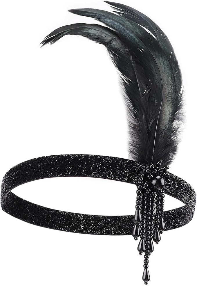 DRESHOW 1920s Great Gatsby Accessories for Women Flapper Headpiece Headband Gloves Costume Harlem Nights Accessories Set
