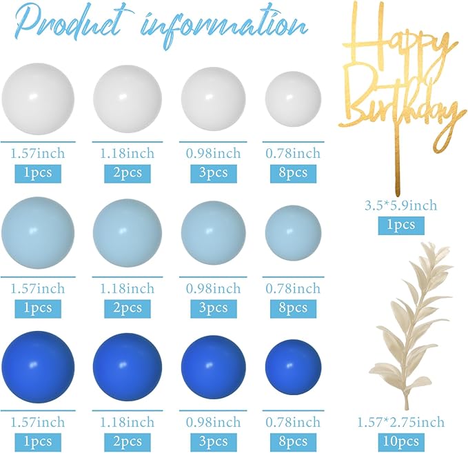 MIAHART Ball Cake Toppers Boho Grass Cake Topper Ball Cake Insert Decoration for Birthday Wedding Baby Shower Party Decorations Boho Themed Party Supplies (blue，white，light blue)