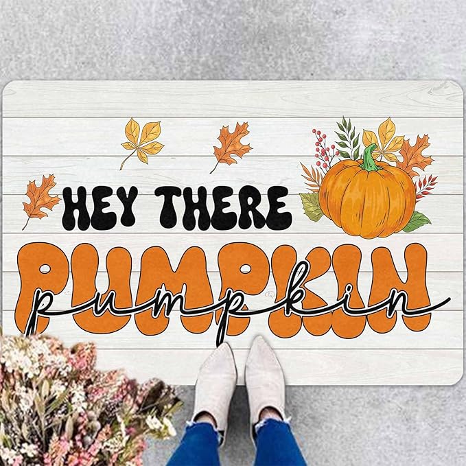 InterestPrint Happy-Thanksgiving Fall Door Mat Fall Pumpkin Welcome Doormat, Seasonal Harvest Thanksgiving Vintage Rustic Low-Profile Floor Switch Mat for Indoor Outdoor