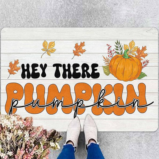 InterestPrint Happy-Thanksgiving Fall Door Mat Fall Pumpkin Welcome Doormat, Seasonal Harvest Thanksgiving Vintage Rustic Low-Profile Floor Switch Mat for Indoor Outdoor, 24"x16"inch