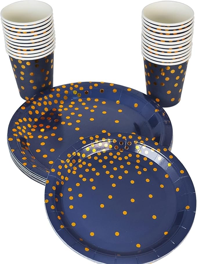 175PCS Blue Plates and Napkins Party Supplies, Blue and Gold Party Decorations Serve 25 Guests - Royal Blue Paper Plates for Birthday 2025 Graduation Party Decorations