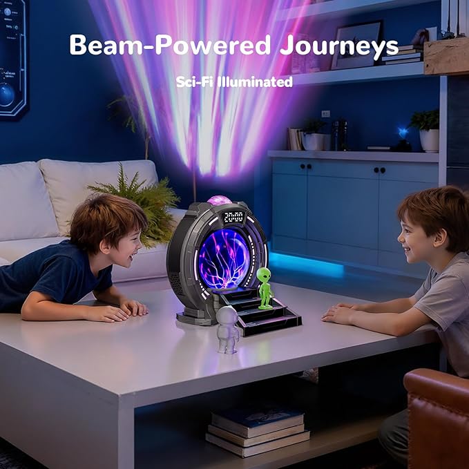 Galactic Portal Galaxy Projector Lamp with Plasma Ball – Aurora Projector Night Light with Bluetooth Speaker, Astronaut & Alien Room Decor for Kids & Teens