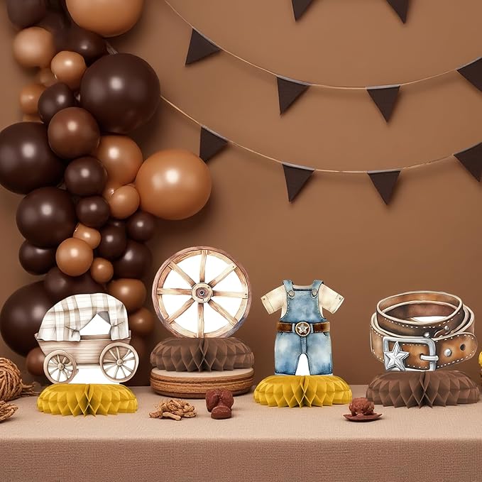 Cowboy Baby Shower Centerpieces – 12 PCS Honeycomb Table Decorations, Western Baby Shower, Rustic Little Cowboy Party Supplies