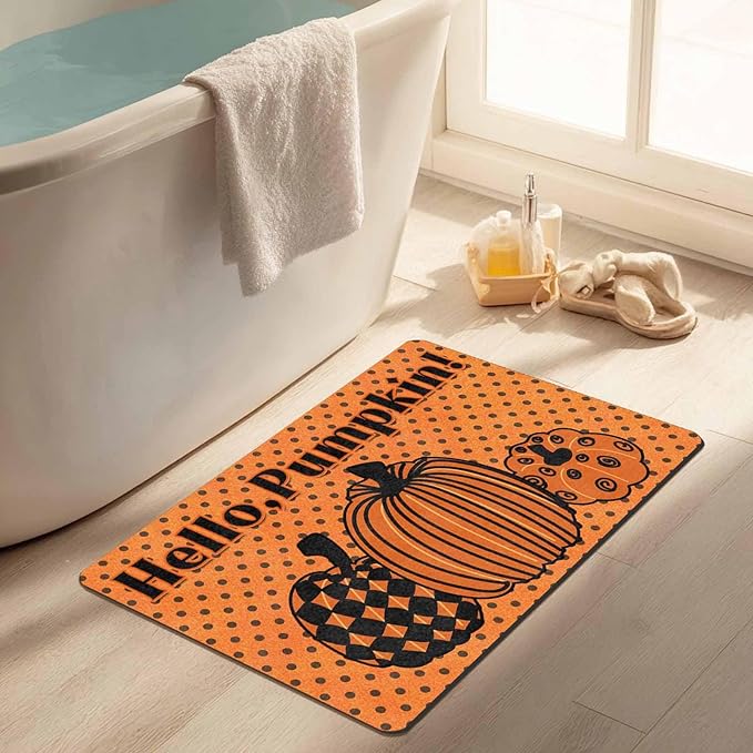 Fall Welcome Maple Leafs Decorative Door Mat, Autumn Thanksgiving Doormat for Indoor Outdoor Entrance Floor Mats,Fall Pumpkins Non Slip Harvest Vintage Decor Rubber Welcome Mats 16" x 24" Inch