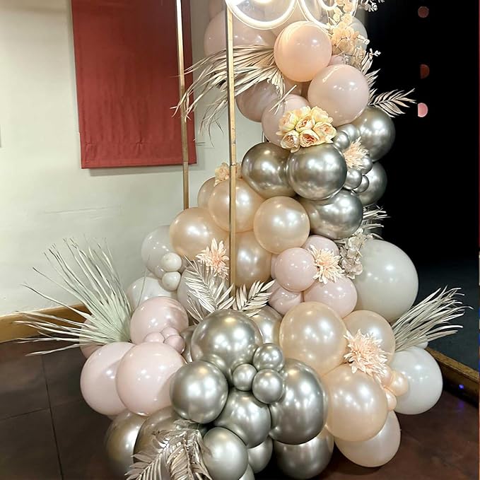 Sand White and Gold Confetti Balloons, 12 Inch Metallic Gold Beige Latex Balloons for Boho Birthday Wedding Bridal Baby Shower Engagement Anniversary