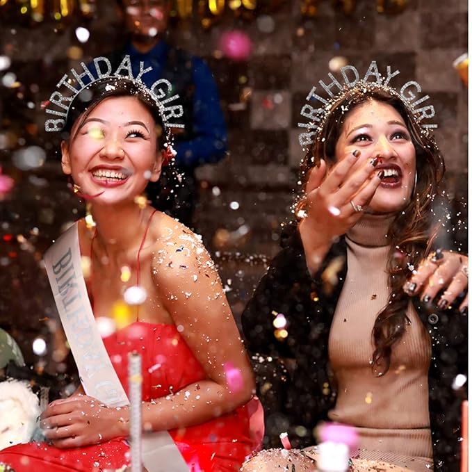 AOPRIE Birthday Girl Crown for Women with Sash Silver Happy Birthday Tiara for Women Headband Princess Crown Rhinestone Accessories