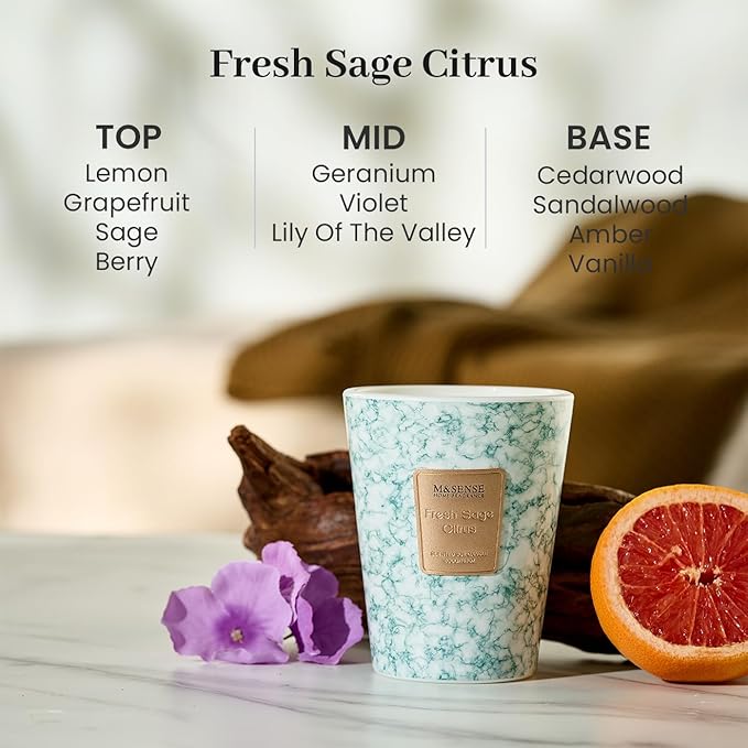 M&SENSE Fresh Sage Citrus Scented Candles for Home, 3 Wick Highly Scented Jar Candle, 14.1 Oz 80H Long Lasting Burning Christmas Candle for Women, Aromatherapy Candles for Holiday Christmas Gift