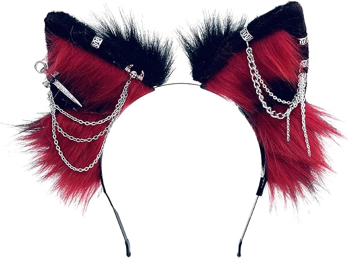 Wolf Ears Tail Set Fox Wolf Headbands Clips Fluffy Cosplay Costumes, Gothic Punk Accessories for Halloween