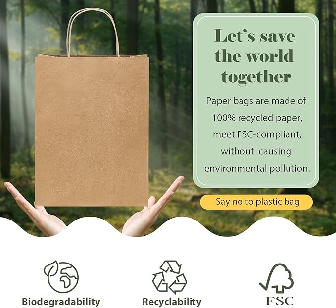 GSSUSA 600 Pack 8x4.25x10'' Paper Bags with Handles Bulk, Brown Paper Gift Bags for Small Business