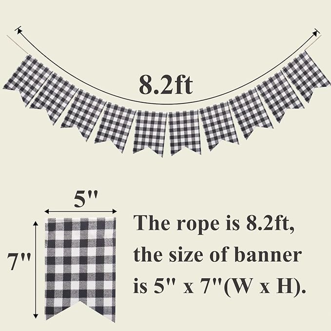 Buffalo Check Plaid Banner for Christmas Mantel Fireplace Decorations – Black and White Gingham Bunting Garland Baby Shower Birthday Party Supplies