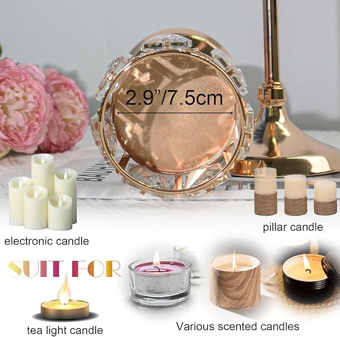 Set of 3 Cup Crystal Tealight Candle Holders, Centerpieces for Table Wedding Centerpieces Crystal Decorative Tealight Candle Dining Table Candle Holder Decor for Party (8.7"+10.6"+12.2", Gold)