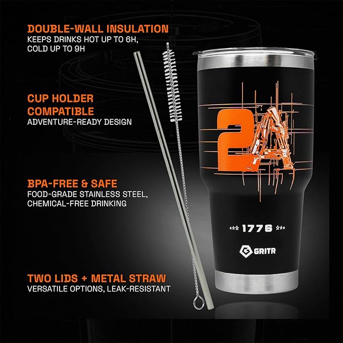 GRITR Stainless Steel Tumbler – 20oz/30oz, Insulated & Leakproof, Hot or Cold Drinks Anywhere, Travel Tumbler with Straw and Lids for Coffee, Water & Smoothies