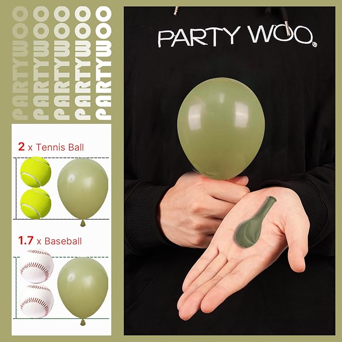 PartyWoo Sage Green Balloons 100pcs 5 Inch Olive Boho Green Latex Balloons for Birthday Baby Shower Graduation Wedding Dinosaur Jungle Golf Football Baseball Theme Party Decorations Green-F11