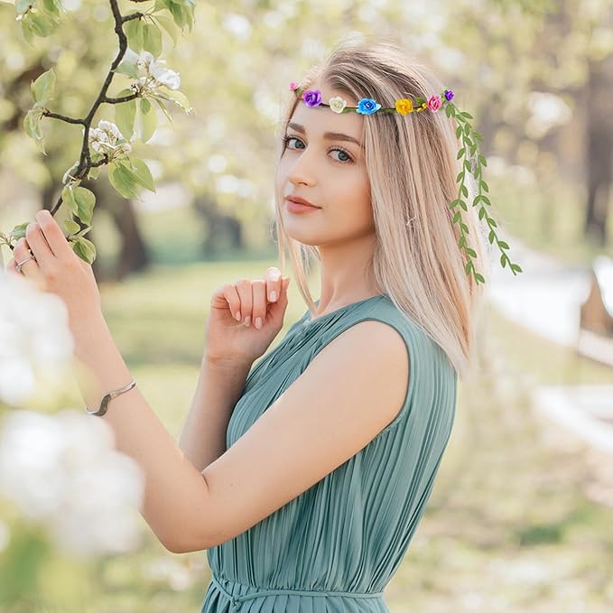 Assorted Colored Flower Crown, Wreath Headband Floral Headpiece Party Festivals, Garland Multicolor Headbands