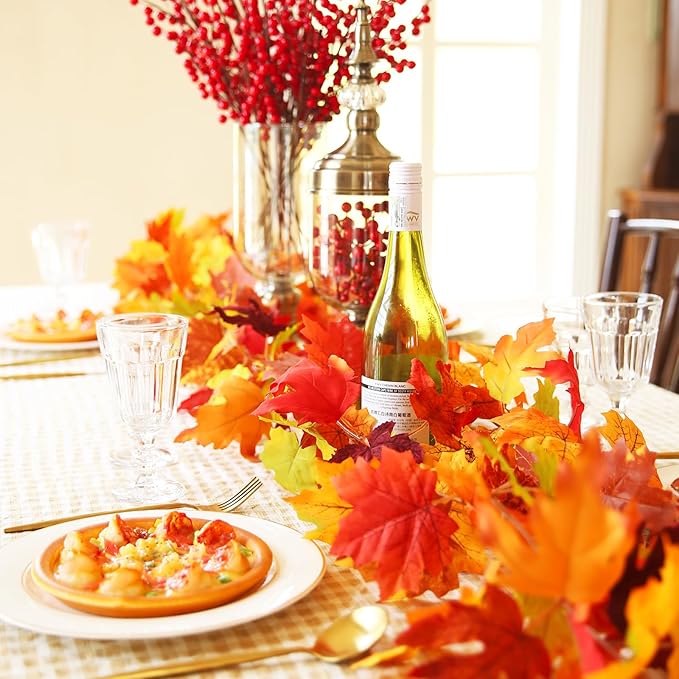 Joyhalo 6 Pack Fall Garland, Autumn Leaves Garland for Mantle Indoor Outdoor Fall Decorations for Home,Hanging Maple Leaf Foliage Vines for Fireplace, Front Door, Porch and Thanksgiving Decor