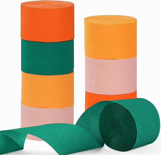 Pink Orange Green Party-Decorations Streamers - 8 Rolls Little Cutie Baby Shower Crepe Tissue Paper Streamer,Spring Summer Fall Autumn Garland Decor,Wedding Bridal Shower Birthday Favors Panduola