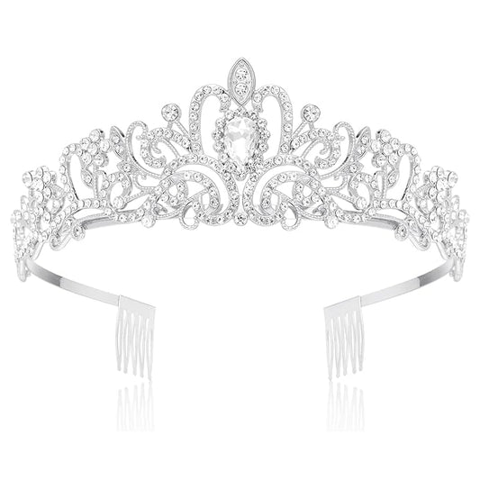 Makone Crowns for Women Princess Tiaras for Girls Queen Crown and Comb Tiara for Wedding Birthday Pageant Bridal Prom Christmas Gift (Silver)