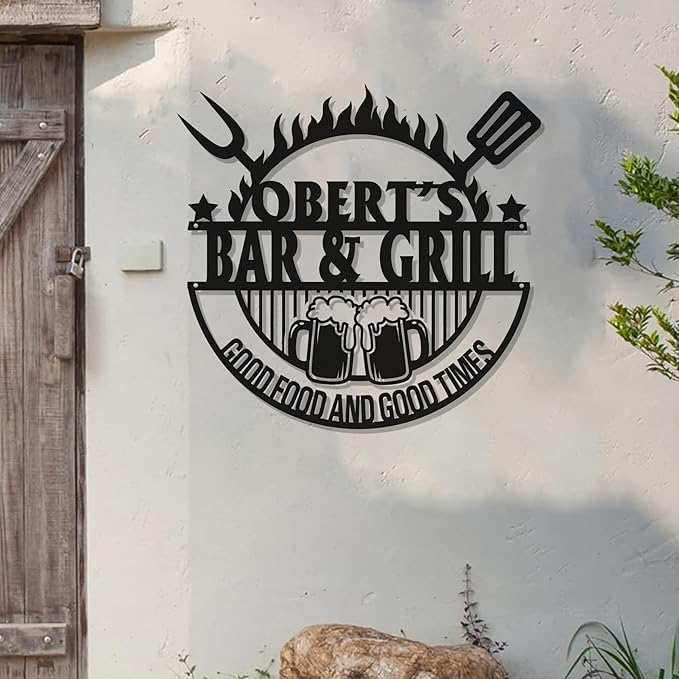 Custom Barbecue Metal Sign – Outdoor Grill Name Plaque, Backyard BBQ Wall Decor, Personalized Vintage Patio Hanging Decoration, Birthday Gift for Men, Dad’s Beer & Grilling Area