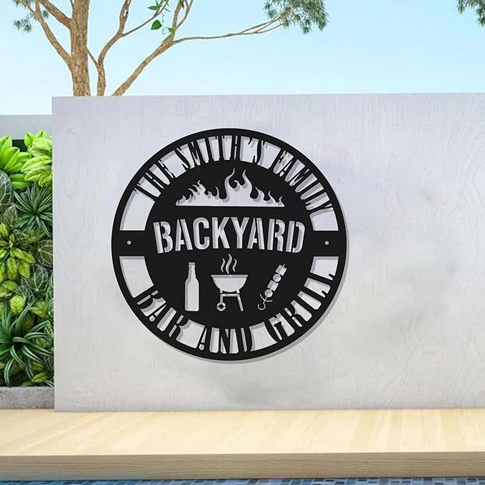 Personalized BBQ Grill Metal Sign – Outdoor Kitchen Wall Art, Backyard Barbecue Patio Decor, Custom Family Bar Name Plaque, Housewarming Gift for Dad, Grandpa, Husband, Father’s Day
