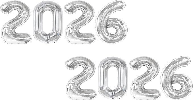 2026 Balloon - 2 Pack Silver Birthday Number Balloons, 40 Inch Large Foil Balloons for Men Women Boys Girls Silver Themed Birthday Decorations，Number 2026 Balloon