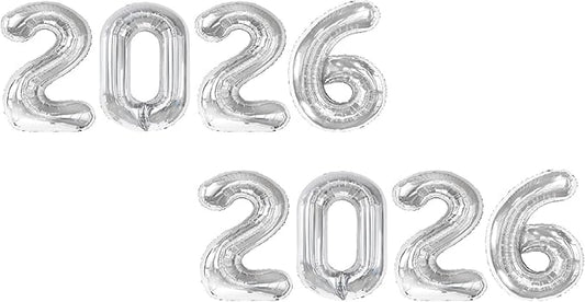 2026 Balloon - 2 Pack Silver Birthday Number Balloons, 40 Inch Large Foil Balloons for Men Women Boys Girls Silver Themed Birthday Decorations，Number 2026 Balloon