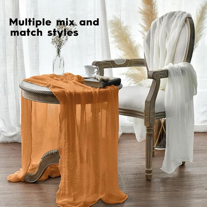 Artoid Mode Boho Cheesecloth Gauze Orange Wedding Table Runner, 160 Inch Seasonal Fall Thanksgiving Fabric Kitchen Dining Holiday Table Decor for Home Party Indoor