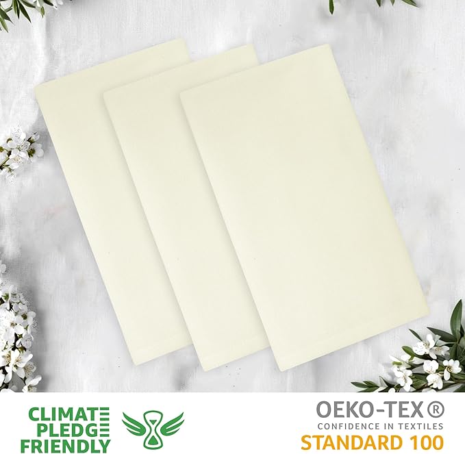 Cloth Dinner Napkins Ivory Set of 12 (18"X18") 100% Cotton Absorbent Durable Washable Reusable Ideal for Farmhouse Party Thanksgiving Fall Christmas Everyday Use Table Napkins