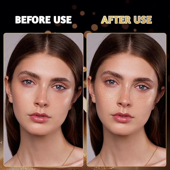 12Pcs Glitter Freckles for Women, Long Lasting Waterproof Holographic Sparkle Temporary Face Tattoo Star Sticker Makeup Patches for Rave Musical Festival Accessories (GOLD FRECKLES)