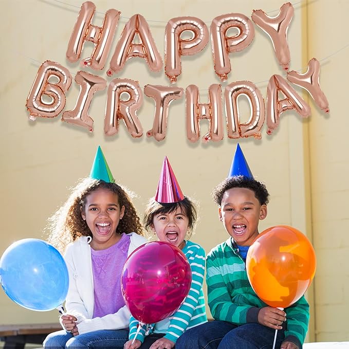 Accevo Rose Gold Happy Birthday Banner 16 Inch Foil Letters Balloons Happy Birthday Balloon for Kids, Child, Adults, Boys & Girls Birthday Decorations 3D Happy Birthday Balloons Sign Banner