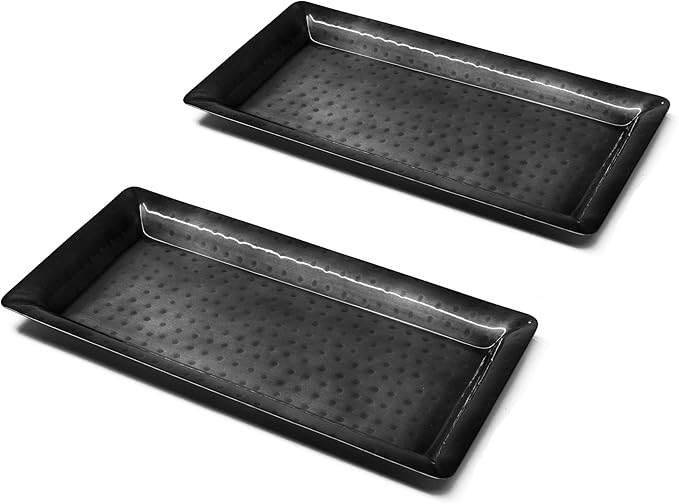Monarch Abode Hand Hammered Metal Serving Tray, 12-Inch Dark Grey Finish – Rectangle Serving Platter, Small Serving Tray for Party, Fruit Platter, Dessert Trays, Serving Dishes, Pack of 2