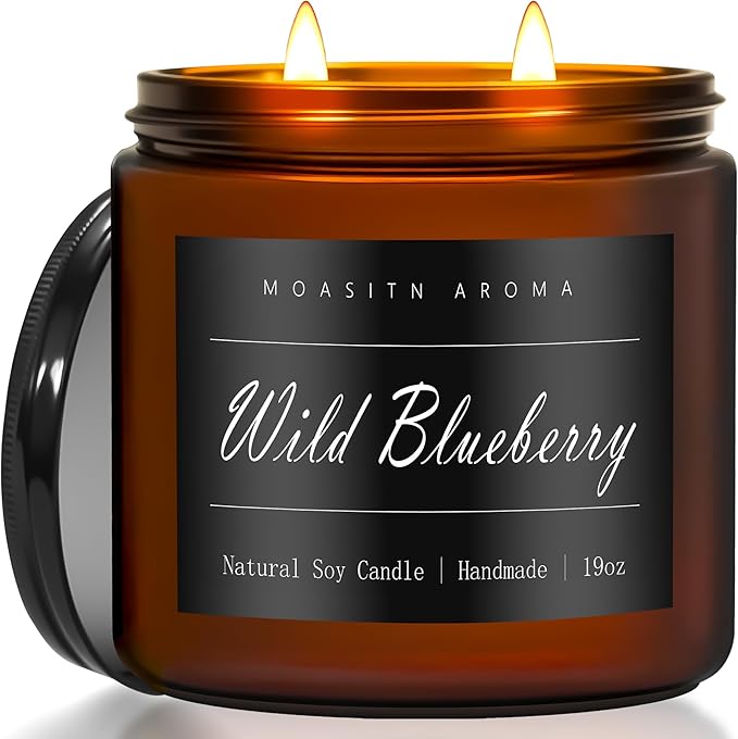 MOASITN Blueberry Large Heavenly Scented Candles for Home|19oz 100h Long Lasting Clean Burn|Natural Soy Aromatherapy Candle|2 Wick Jar Candle for Women,Men as Relaxing,Birthday,Housewarming Gifts
