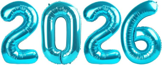 2026 Balloon Numbers - 40 Inch Light Blue New Years Eve Party Supplies 2026, Nye Decor Party Decorations Happy New Year, New Years Eve Foil Party Balloons