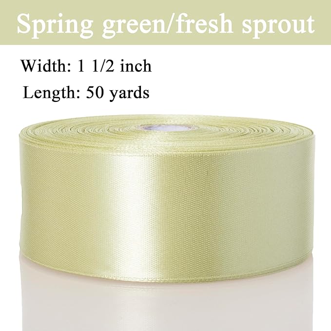 1 1/2 Inch Spring Green/Fresh Sprout Solid Satin Ribbon, 50 Yards Craft Fabric Ribbon for Gift Wrapping Floral Bouquets Wedding Party Decoration